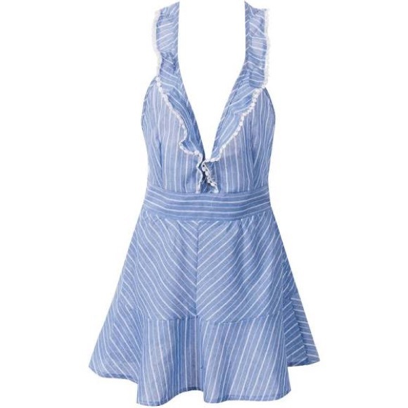 Summer Sleeveless Dress Deep V Neck Mini Ruffles - Picture 6 of 8